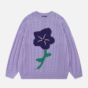 chic flower jacquard sweater   youthful urban appeal 4998