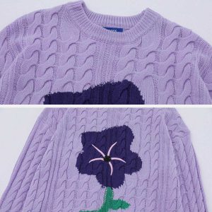 chic flower jacquard sweater   youthful urban appeal 8824