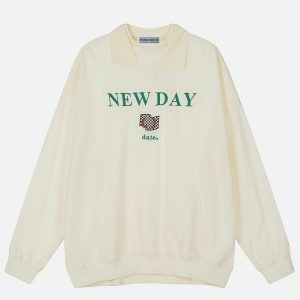 chic fold over embroidery sweatshirt   y2k streetwear icon 4062
