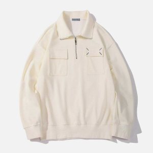 chic half zip polo sweatshirt   sleek & youthful style 2263