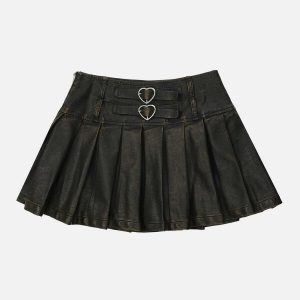 chic heart buckle skirt y2k aesthetic & wrinkle detail 1302