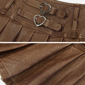 chic heart buckle skirt y2k aesthetic & wrinkle detail 3120