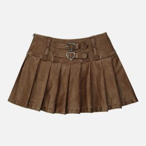 chic heart buckle skirt y2k aesthetic & wrinkle detail 8964
