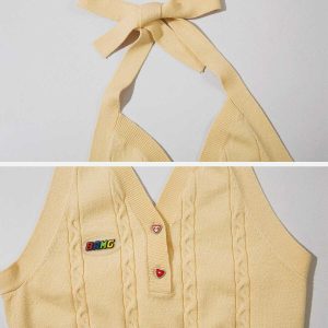 chic heart button knit tank   y2k streetwear essential 7446