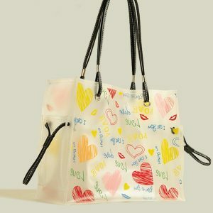 chic heart doodle tote transparent & trendy accessory 5502
