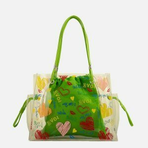 chic heart doodle tote transparent & trendy accessory 5555
