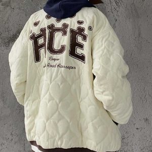 chic heart quilted coat with flocked letters winter essential 1887
