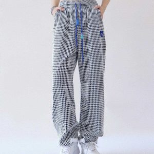 chic houndstooth straightleg pants youthful casual style 8369