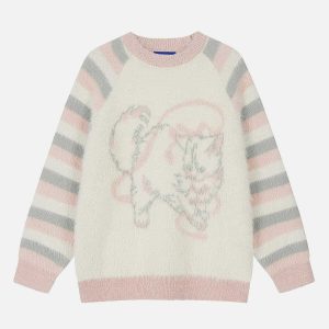chic jacquard cat sweater   youthful & trendy design 2709