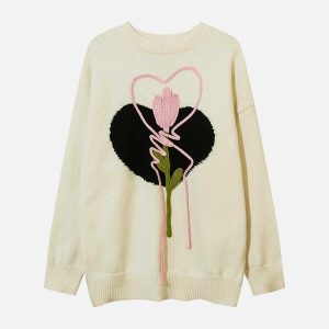 chic knit floral sweater   youthful & trendy design 3646