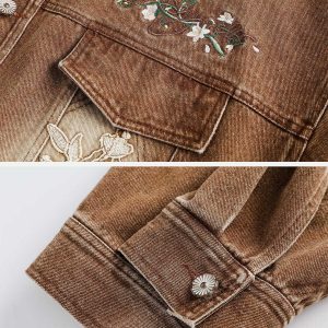 chic lace embroidered denim jacket   youthful urban appeal 2103