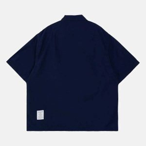 chic large pocket shirt solid & sleek short sleeve design 7236