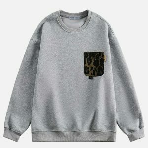 chic leopard print sweatshirt   urban & trendy pocket design 1227