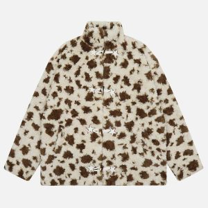chic leopard star sherpa coat   bold & youthful style 1040