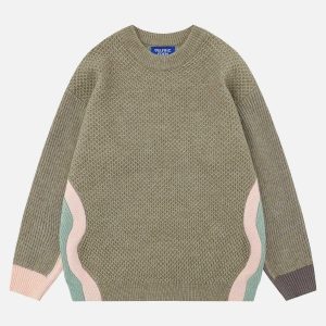 chic minimalism color block sweater   urban y2k style 5421