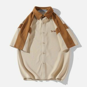chic minimalist color block shirt   sleek & trendy fit 2294