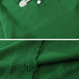 chic ox horn button polo sweater   youthful urban knit 3302