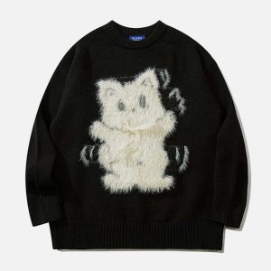 chic plush bow cat sweater   quirky & youthful appeal 8694