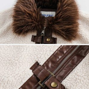 chic plush sherpa coat with faux fur patchwork design 1708
