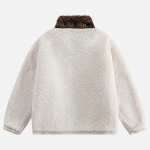 chic plush sherpa coat with faux fur patchwork design 7762