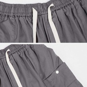 chic pocket embroidery shorts   youthful drawstring design 7833