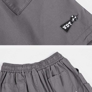 chic pocket embroidery shorts   youthful drawstring design 8713