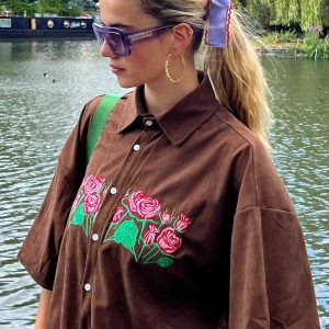 chic rose embroidered corduroy shirts   y2k urban appeal 1637