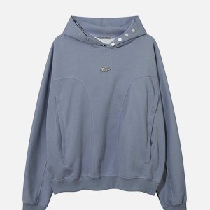 chic solid button hoodie   sleek urban streetwear essential 2523