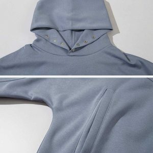 chic solid button hoodie   sleek urban streetwear essential 6586