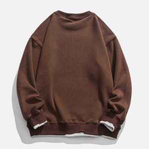 chic solid color layered sweatshirt   youthful urban appeal 1863