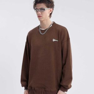 chic solid color layered sweatshirt   youthful urban appeal 3199