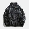 chic solid color pu jacket   sleek lapel design 8866