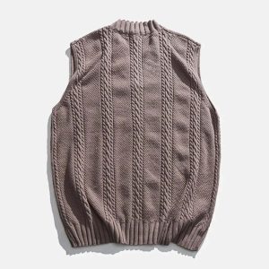 chic solid color sweater vest braided pattern elegance 4151