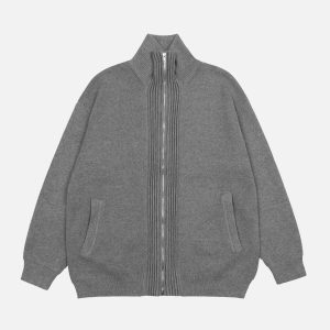 chic solid color turtleneck zipup sweater urban elegance 1279