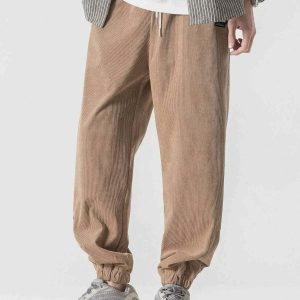 chic solid corduroy sweatpants   y2k streetwear revival 1075