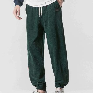 chic solid corduroy sweatpants   y2k streetwear revival 5158