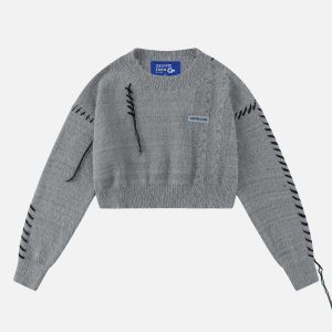 chic solid crochet sweater   youthful & trendy knitwear 3545