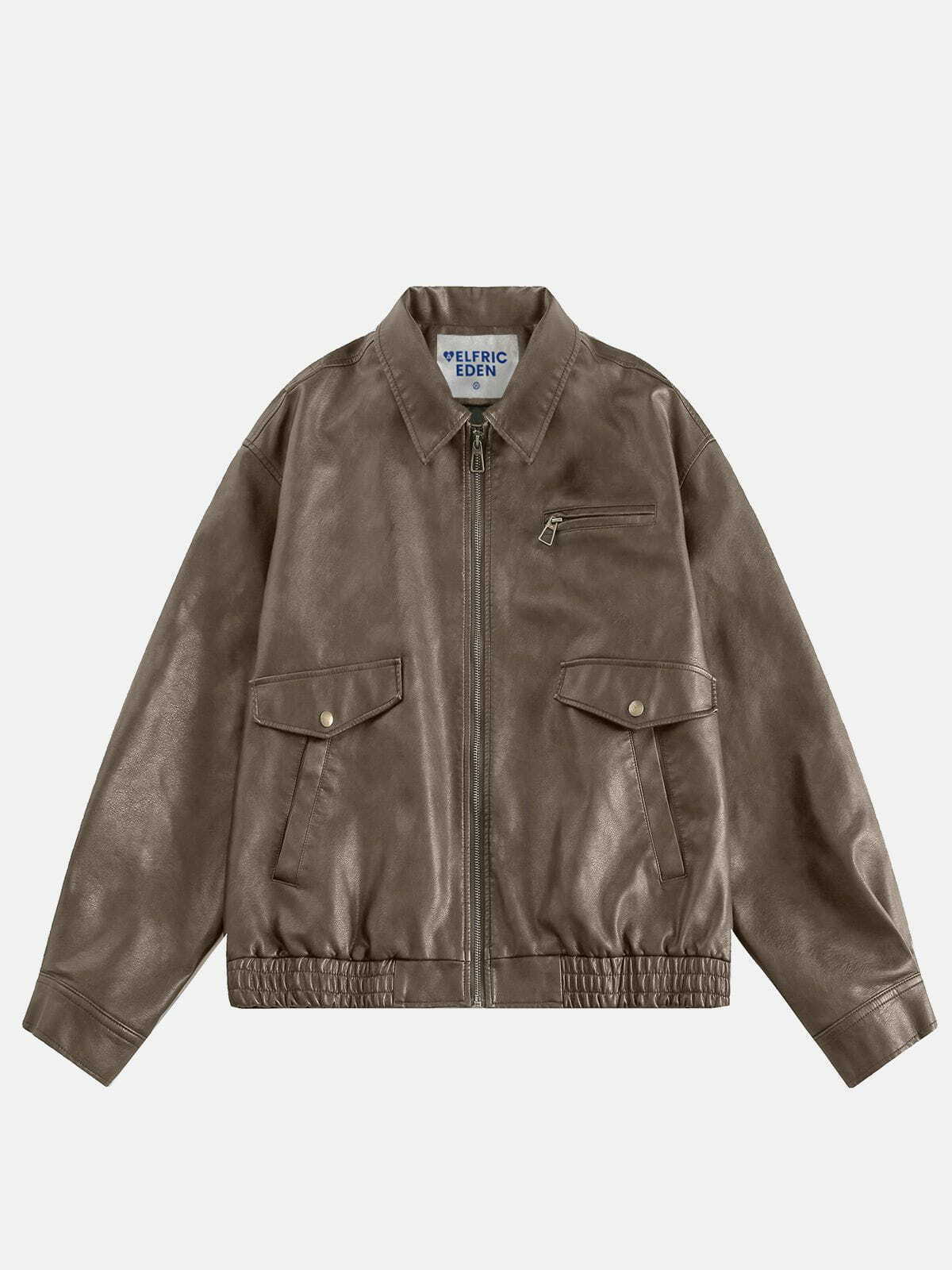 chic solid faux leather jacket   sleek urban essential 5096