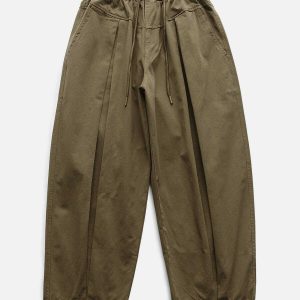 chic solid fold drawstring pants   urban & trendy fit 8506
