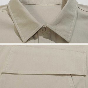 chic solid pocket shirts   long sleeve urban essential 1074