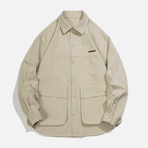 chic solid pocket shirts   long sleeve urban essential 1641