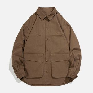 chic solid pocket shirts   long sleeve urban essential 2687
