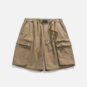 chic solid pocket shorts with belt detail   urban trend 3525