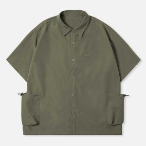 chic solid side pocket shirts   youthful streetwear staple 3750