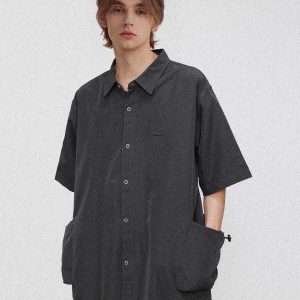 chic solid side pocket shirts   youthful streetwear staple 3937