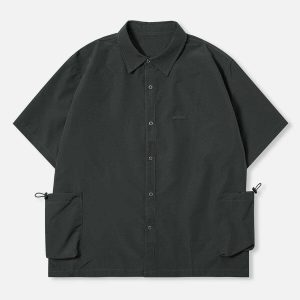 chic solid side pocket shirts   youthful streetwear staple 6689
