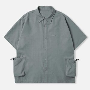 chic solid side pocket shirts   youthful streetwear staple 7192