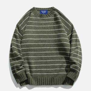 chic solid stripes sweater   youthful urban appeal 3136