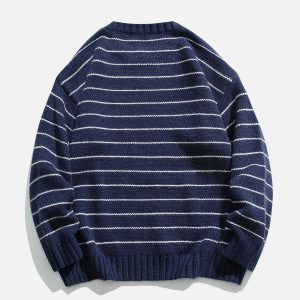 chic solid stripes sweater   youthful urban appeal 8146