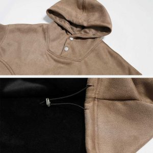 chic solid suede hoodie   sleek urban streetwear essential 2332